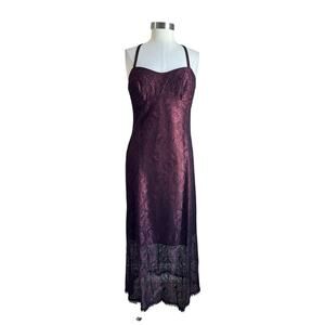 VTG Y2K Rimini By Shaw Burgundy Lace Maxi Dress Whimsigoth Prom 12P Formal